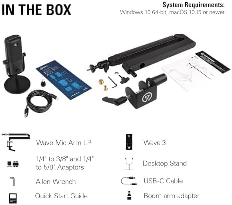 Elgato Wave Mic Arm LP - Premium Low Profile Microphone with Cable Management Channels, Desk Clamp, Versatile Mounting and Fully Adjustable, perfect for Podcast, Streaming, Gaming, Home Office