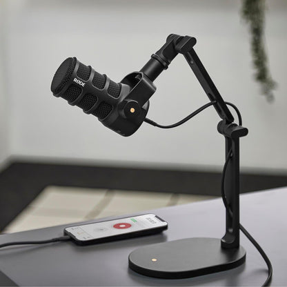 Rode PodMic USB and XLR Dynamic Broadcast Microphone with Rode Desk Stand 2 (DS2), XLR Cable, and StreamEye Polishing Cloth