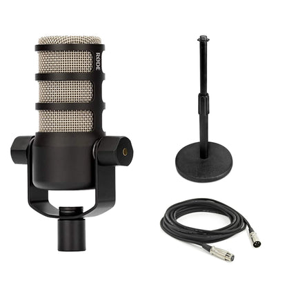 Rode PodMic USB and XLR Dynamic Broadcast Microphone with Rode Desk Stand 2 (DS2), XLR Cable, and StreamEye Polishing Cloth