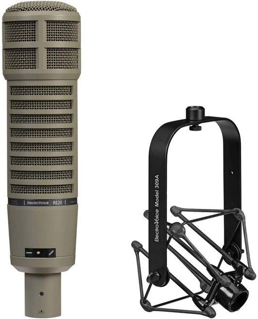 Electro-Voice RE20 Broadcast Announcer Mic (Variable-D) with Electro-Voice 309A Mic Shockmount Bundle