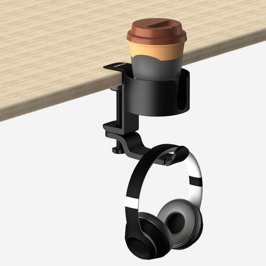 Desk Cup Holder, BABITOO 2 in 1 Waterproof Cup Holder with Under Desk Headphone Hanger