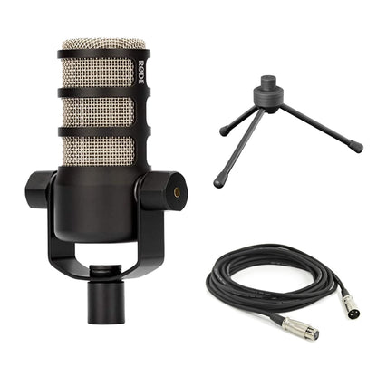 Rode PodMic USB and XLR Dynamic Broadcast Microphone with Rode Desk Stand 2 (DS2), XLR Cable, and StreamEye Polishing Cloth