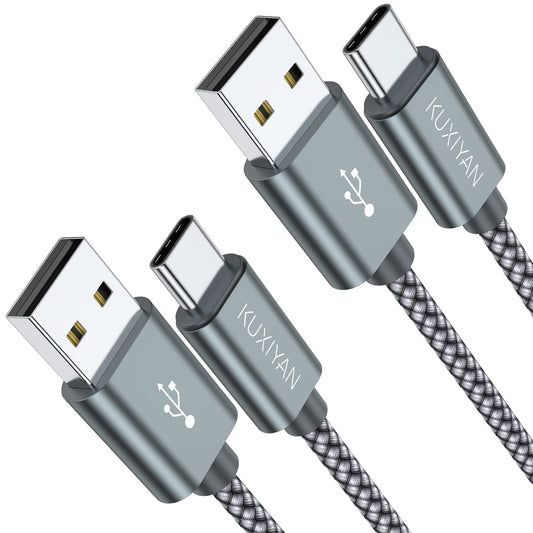 USB Type C Cable, (2-Pack 3FT) USB C Charger Cable Nylon Braided Fast Charging Sync Cord Compatible iPhone 15/15 Pro Max Samsung Galaxy S10 S9 S8 Plus,Note 9 8,Google Pixel 2 XL(Gray)