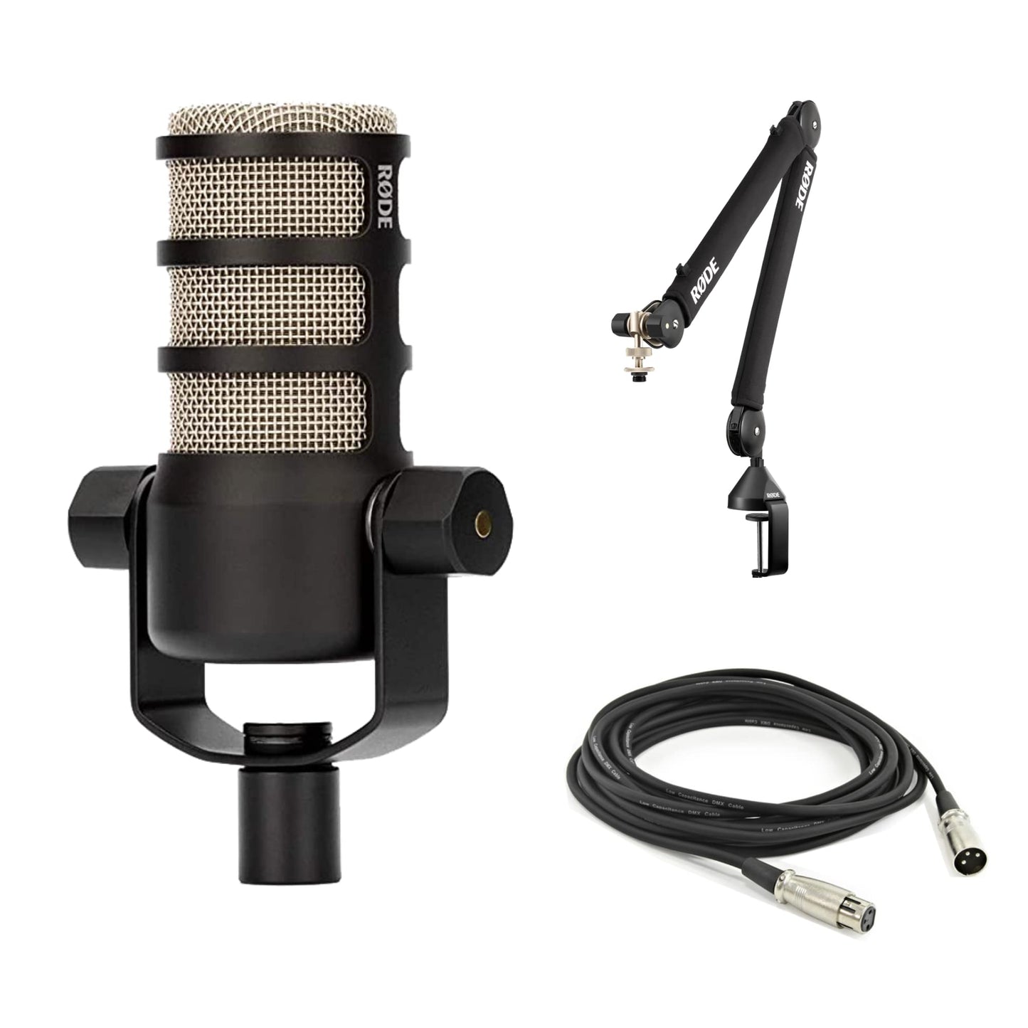 Rode PodMic USB and XLR Dynamic Broadcast Microphone with Rode Desk Stand 2 (DS2), XLR Cable, and StreamEye Polishing Cloth