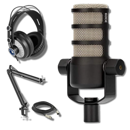 Rode PodMic USB and XLR Dynamic Broadcast Microphone with Rode Desk Stand 2 (DS2), XLR Cable, and StreamEye Polishing Cloth