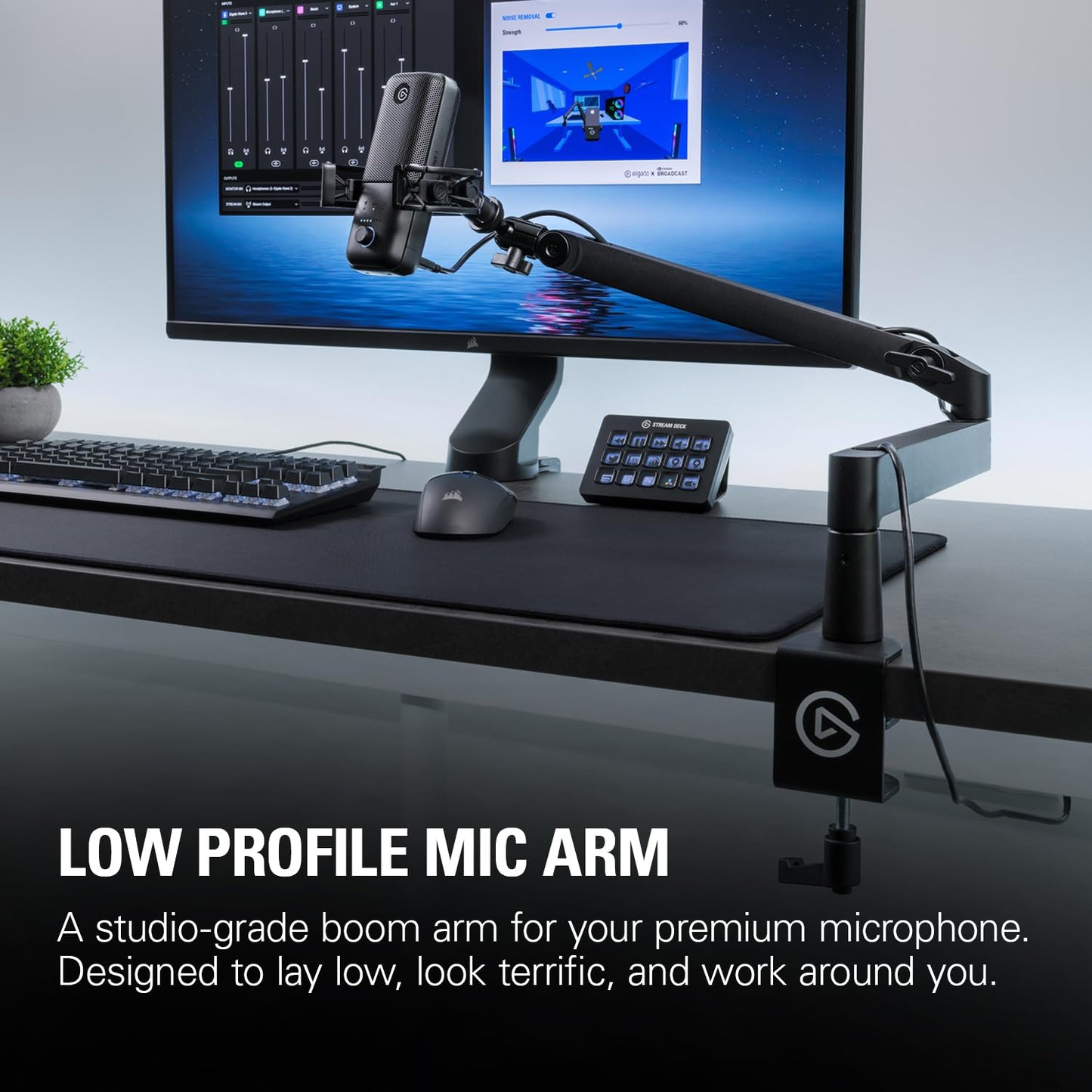 Elgato Wave Mic Arm LP - Premium Low Profile Microphone with Cable Management Channels, Desk Clamp, Versatile Mounting and Fully Adjustable, perfect for Podcast, Streaming, Gaming, Home Office