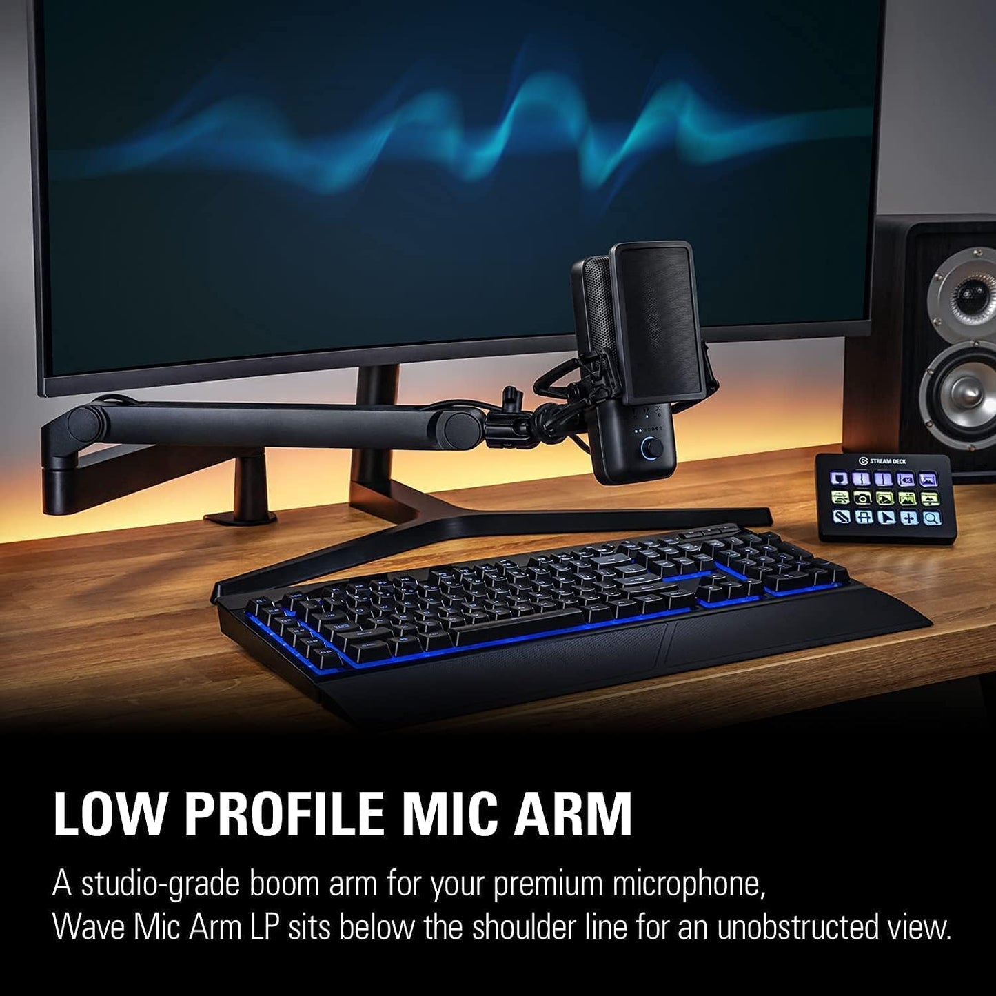 Elgato Wave Mic Arm LP - Premium Low Profile Microphone with Cable Management Channels, Desk Clamp, Versatile Mounting and Fully Adjustable, perfect for Podcast, Streaming, Gaming, Home Office