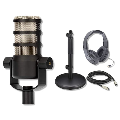 Rode PodMic USB and XLR Dynamic Broadcast Microphone with Rode Desk Stand 2 (DS2), XLR Cable, and StreamEye Polishing Cloth